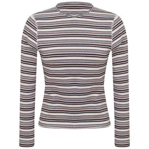 Girl Striped V-Neck Long Sleeve Self-Binding Tee