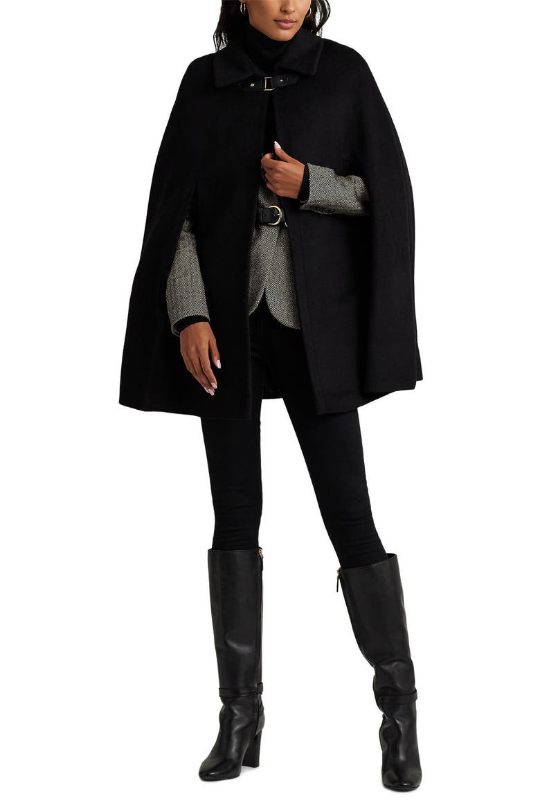 Wool Blend Cape, Alternate, color, BLACK