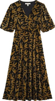 Seasalt Cornwall Hendra Floral Print Puff Sleeve Velvet Dress