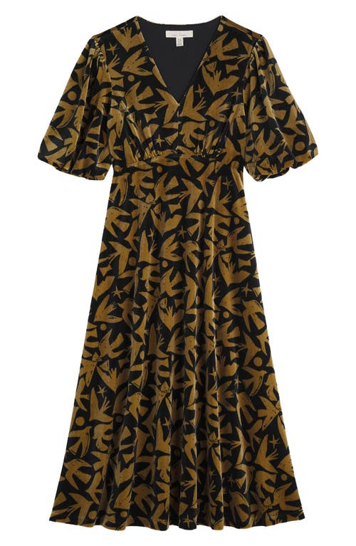 Seasalt Cornwall Hendra Floral Print Puff Sleeve Velvet Dress In Brown
