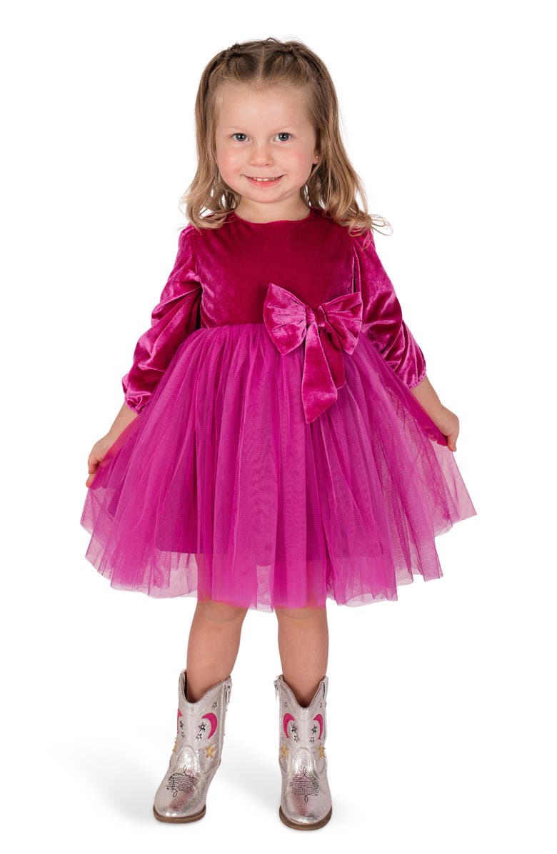 Popatu Kids' Velvet & Tulle Party Dress, Alternate, color, Hot Pink