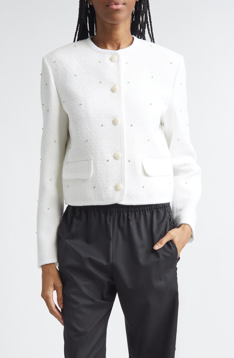 Golden Goose Rhinestone Boxy Bouclé Jacket, Main, color, Off-White