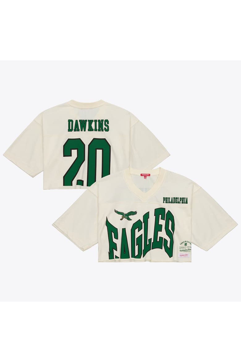 Women's Mitchell & Ness Brian Dawkins Cream Philadelphia Eagles Retired Player Cropped Fashion Jersey, Main, color, Cream