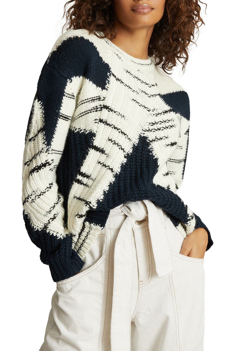 Tiffany Animal Pattern Sweater, Main, color, NAVY