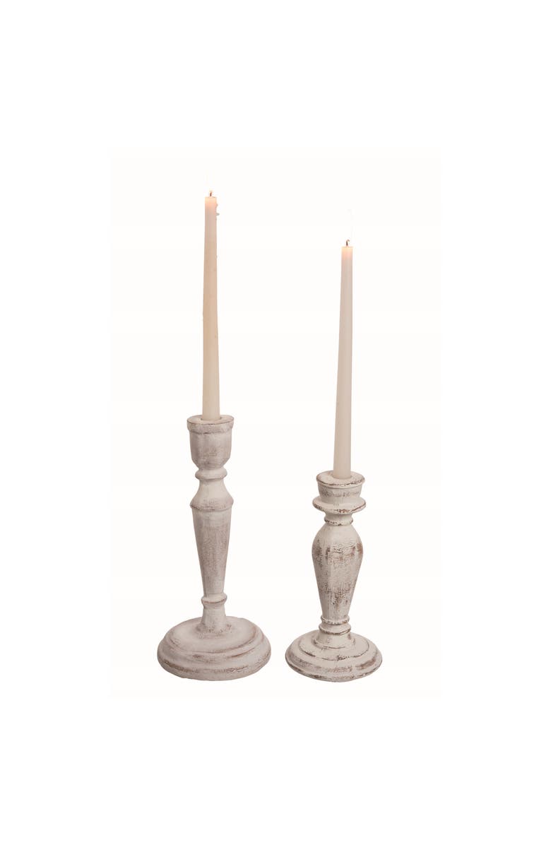 Transpac Off-White Harvest Washed Cement Taper Candle Holder Set of 2, Main, color, Off-White