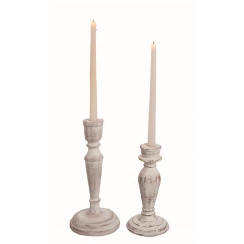 Off-White Harvest Washed Cement Taper Candle Holder Set of 2