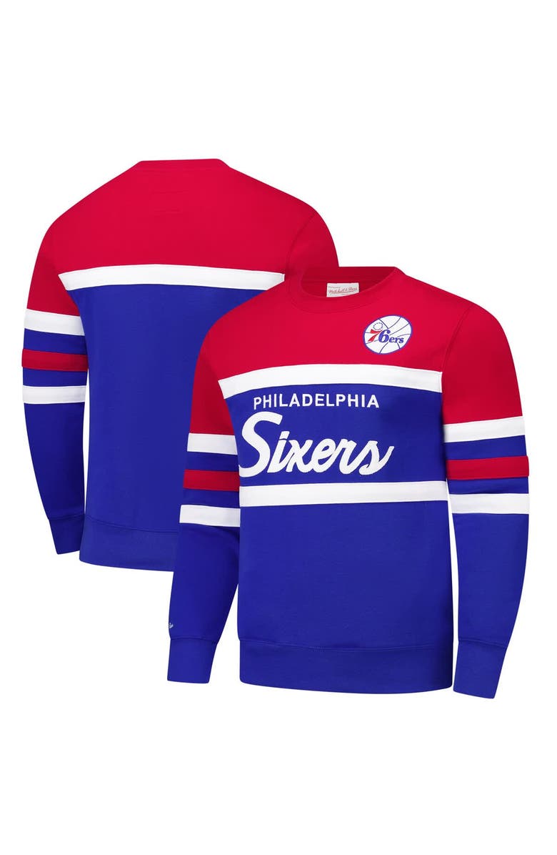 Mitchell & Ness Men's Mitchell & Ness Royal/Red Philadelphia 76ers Hardwood Classics Vintage Logo Head Coach Pullover Sweatshirt, Alternate, color, Royal