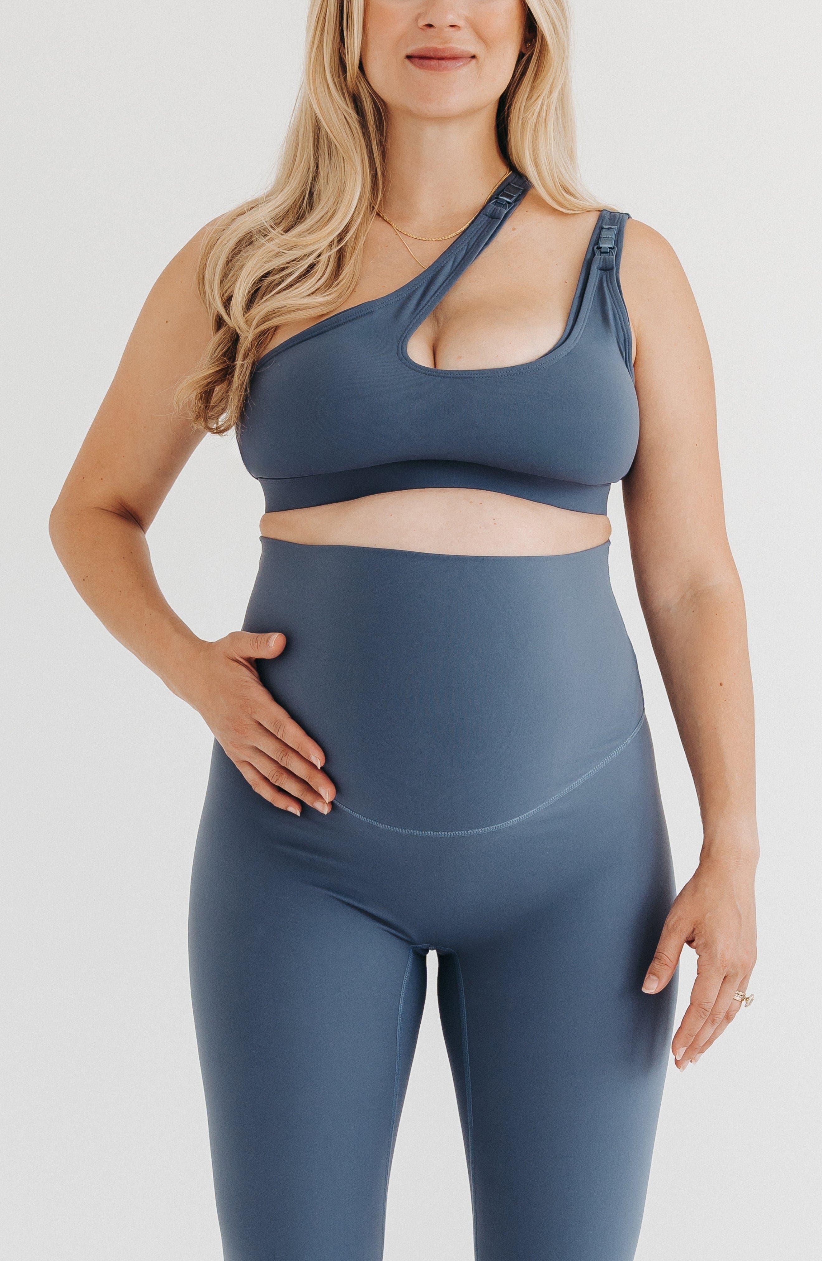 AXK Women's Cross Body Nursing Bra With Easy-Release Breastfeeding Clips and One-Shoulder Design in Blue 