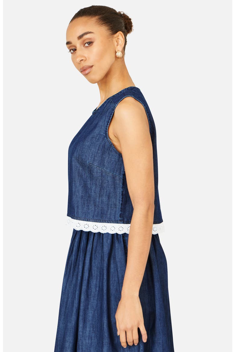 Cotton Chambray Lace Trim Top, Alternate, color, Blue