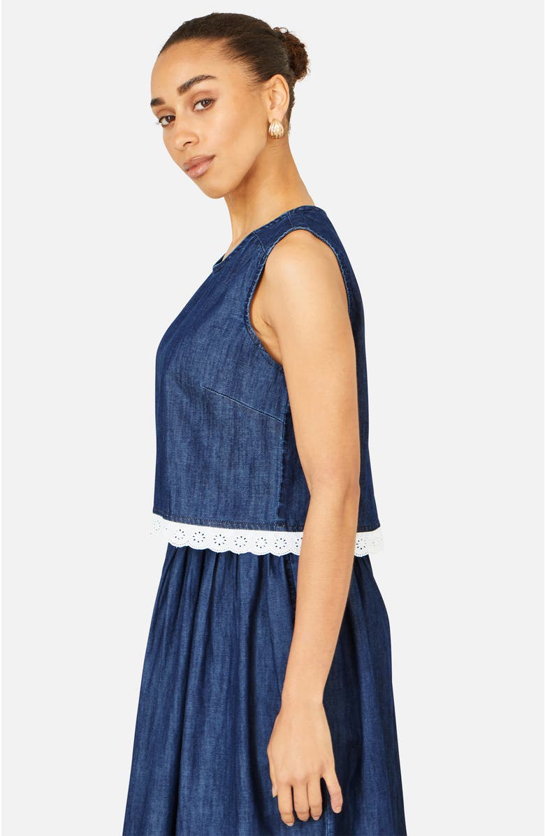 Yumi Cotton Chambray Lace Trim Top, Alternate, color, Blue