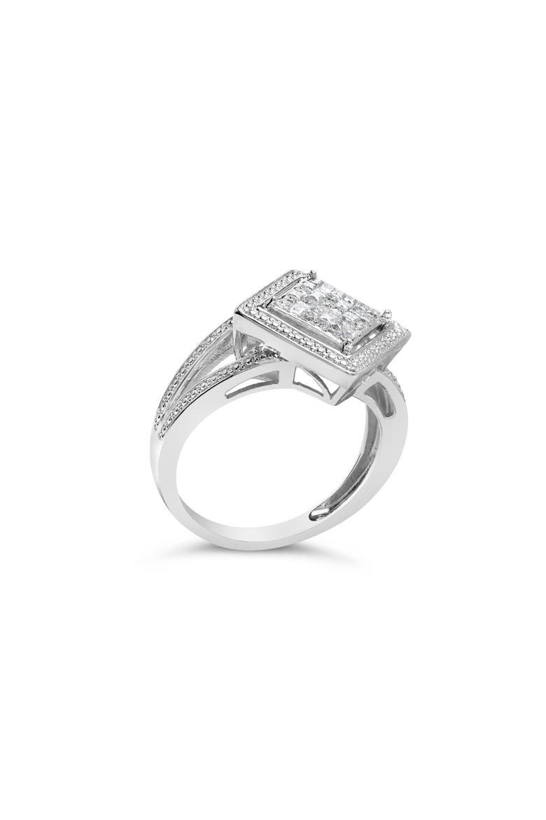 Silver 1/3 Ctw Diamond Rhombus and Beaded Halo Ring, Alternate, color, Silver