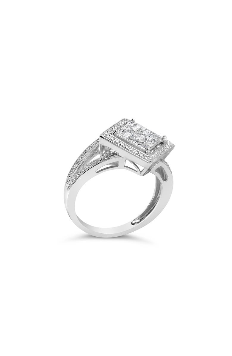Haus of Brilliance Silver 1/3 Cttw Diamond Rhombus and Beaded Halo Ring, Alternate, color, Silver