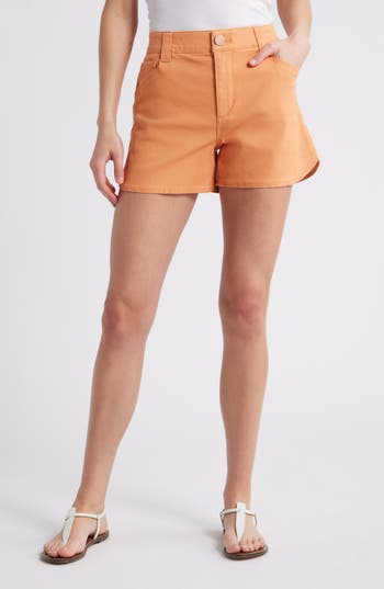 Wit & Wisdom Skyrise High Waist Dolphin Hem Denim Shorts In Orange