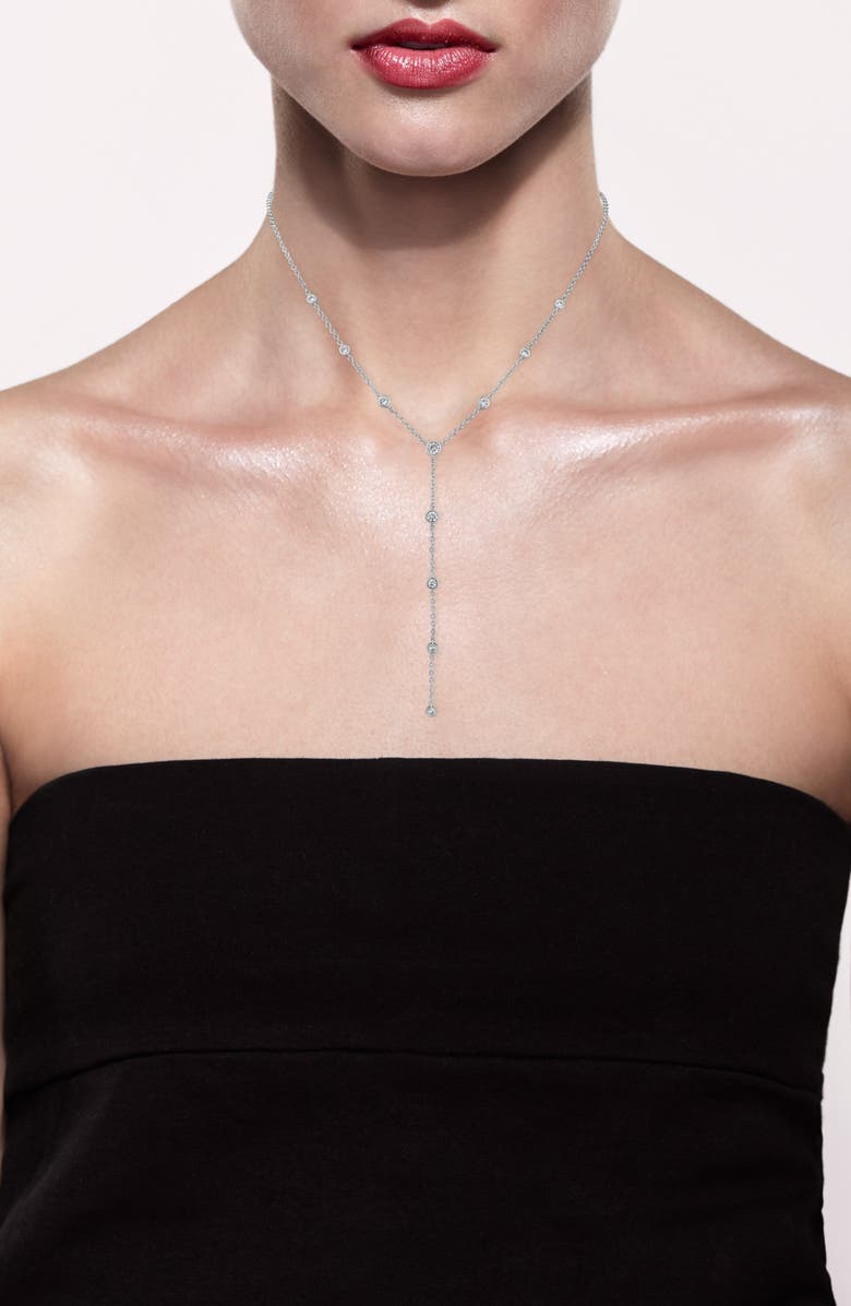 CZ by Kenneth Jay Lane Round Cubic Zirconia Station Y-Necklace, Alternate, color, Rhodium Plated