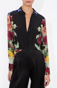 Alice + Olivia Brady Slim Fit Silk Button-Up Shirt