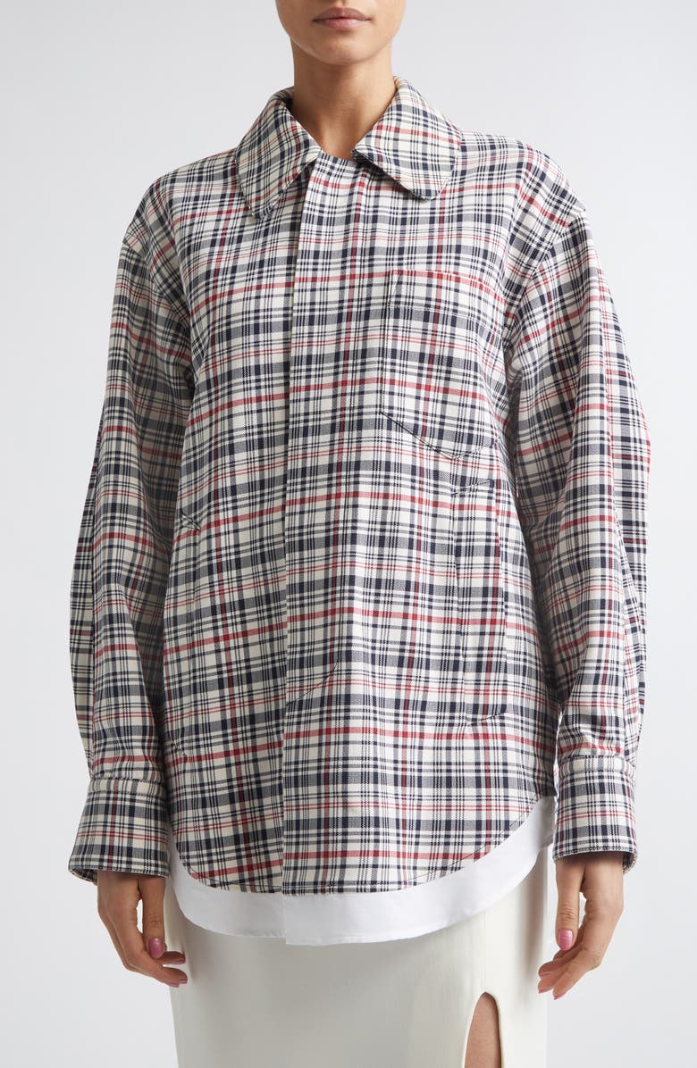 Victoria Beckham Relaxed Plaid Cotton & Virgin Wool Cocoon Shacket, Alternate, color, White/ Blue/ Red