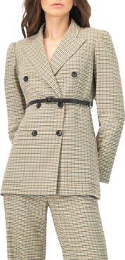 IVONNE Double-Breasted Checkered Blazer