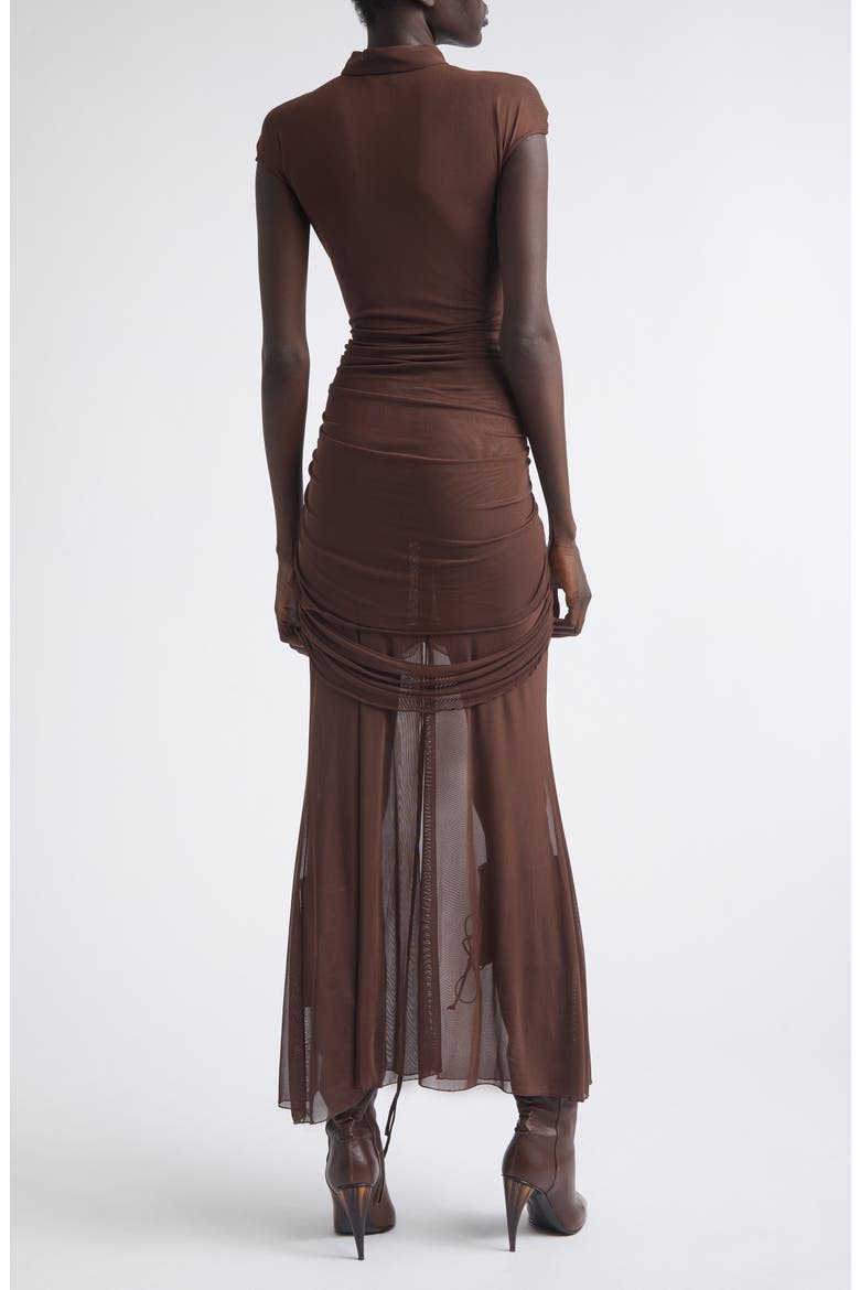 Anai Ruched Stretch Mesh Dress, Alternate, color, BROWN