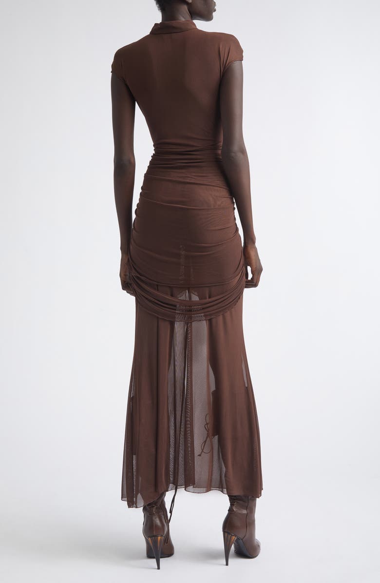 KIM SHUI Anai Ruched Stretch Mesh Dress, Alternate, color, Brown