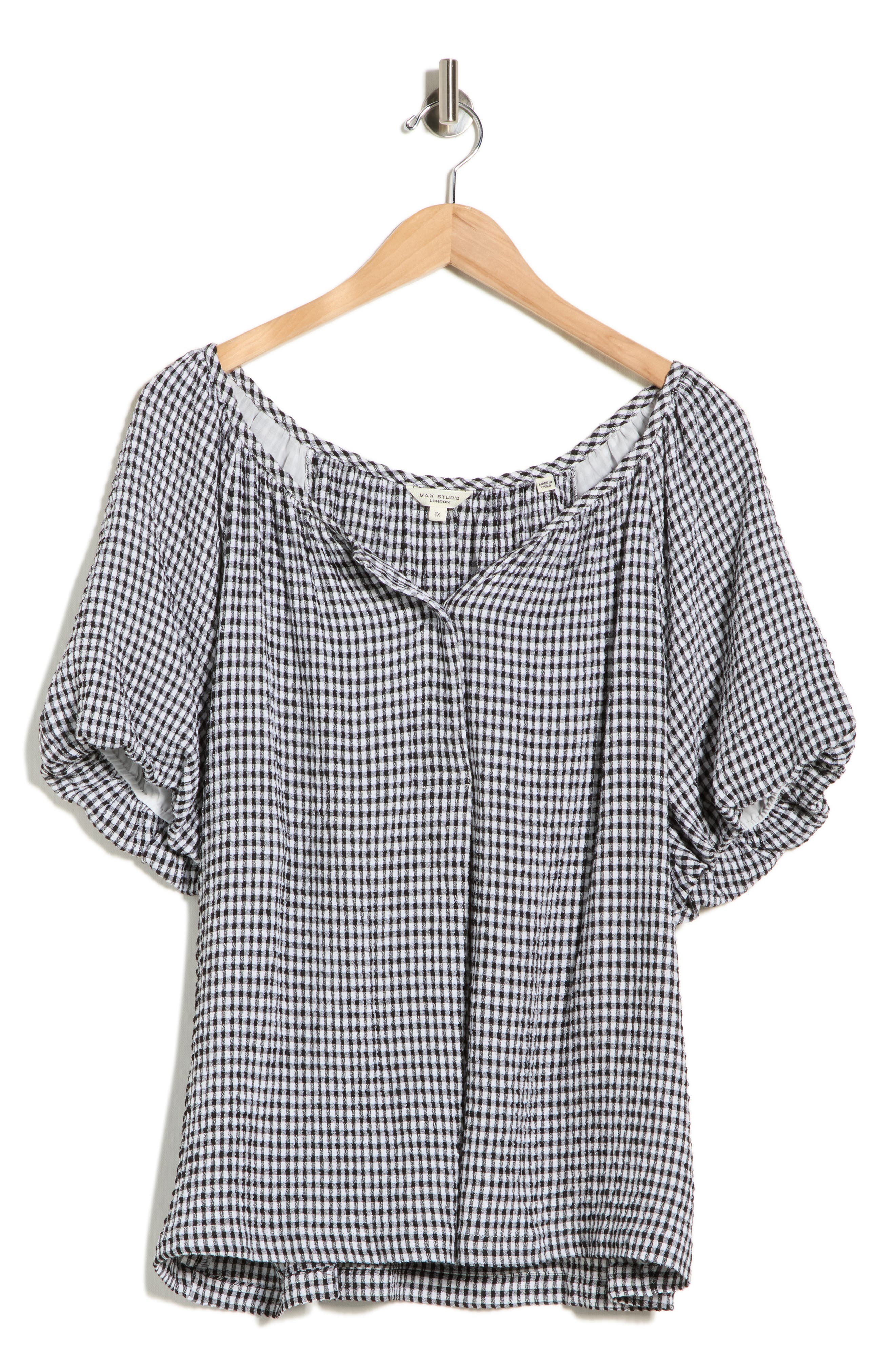 MAX STUDIO Gingham Puff Sleeve Top