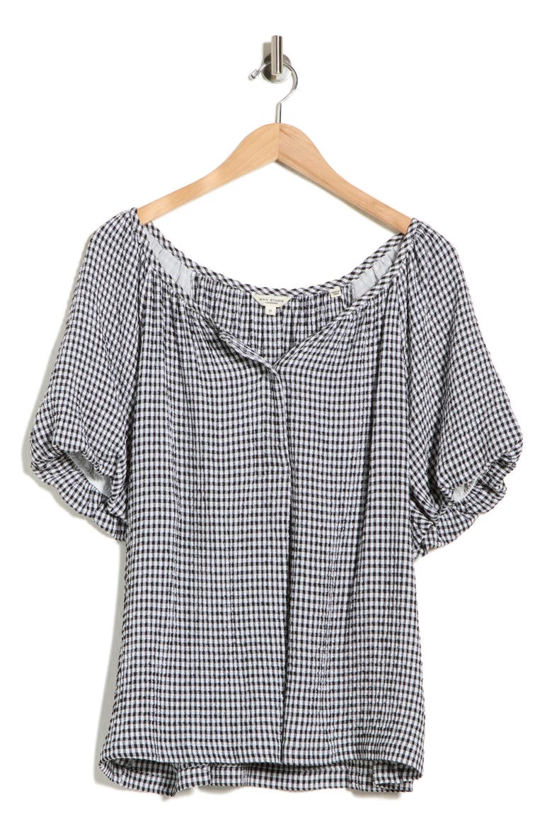 Gingham Puff Sleeve Top, Alternate, color, BLACK / WHITE
