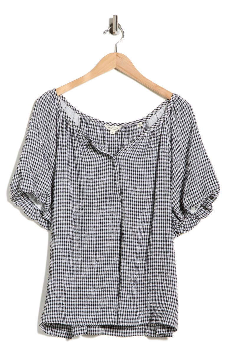 MAX STUDIO Gingham Puff Sleeve Top, Main, color, Black / White