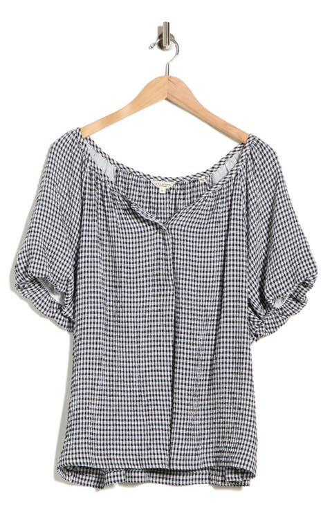 Gingham Puff Sleeve Top (Plus)