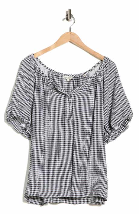 MAX STUDIO Gingham Puff Sleeve Top
