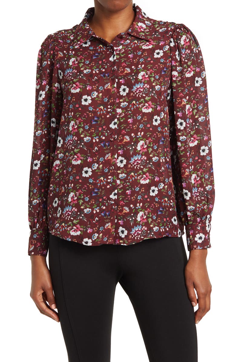 ELIE ELIE TAHARI Floral Button-Front Blouse, Main, color, 