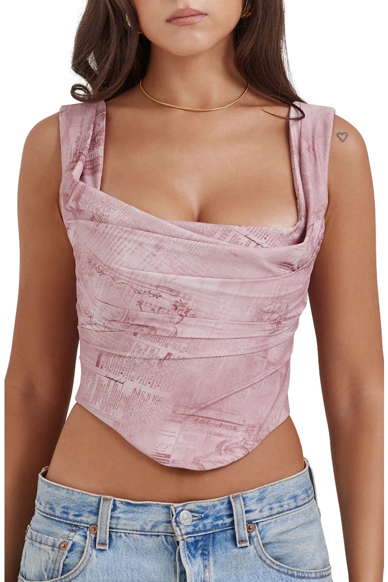 Una Floral Cowl Neck Lace-Up Corset Top, Main, color, WARM PINK