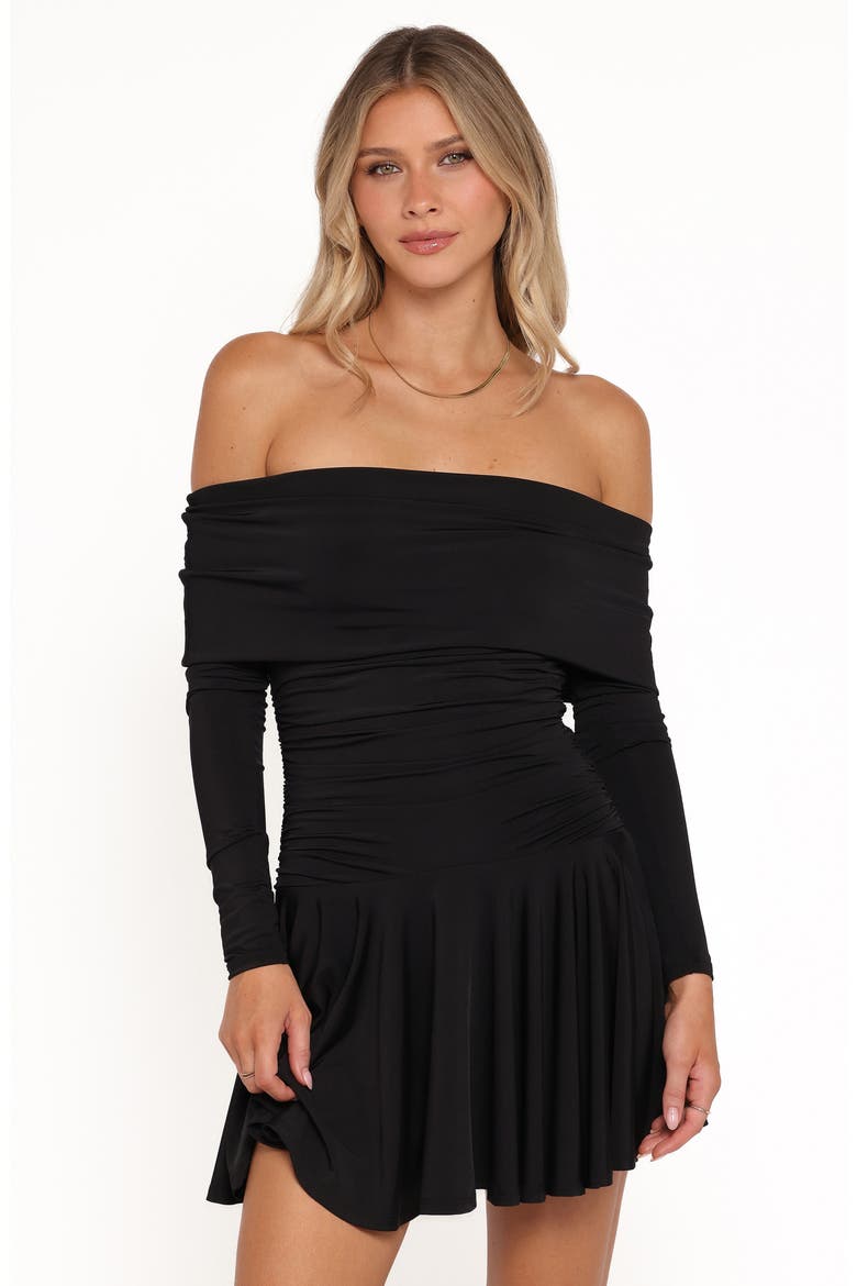 Messina Off the Shoulder Long Sleeve Minidress, Alternate, color, BLACK