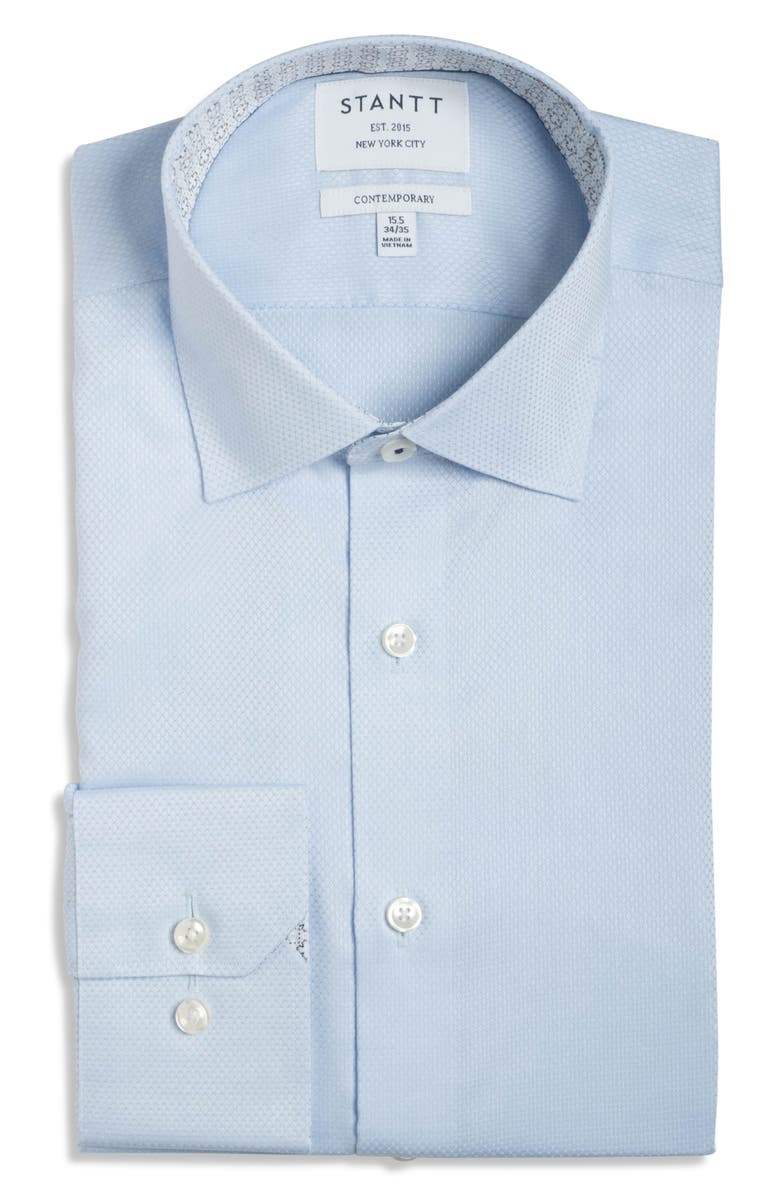 Stantt Contemporary Fit Wrinkle Resistant Cotton Dobby Dress Shirt, Main, color, Sky Blue/ White