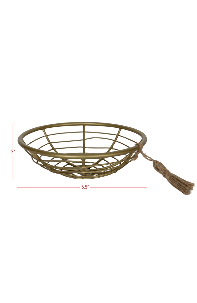Foreside Home and Garden Trinket Tray Brass Metal with Jute Tassel, Alternate, color, Gold