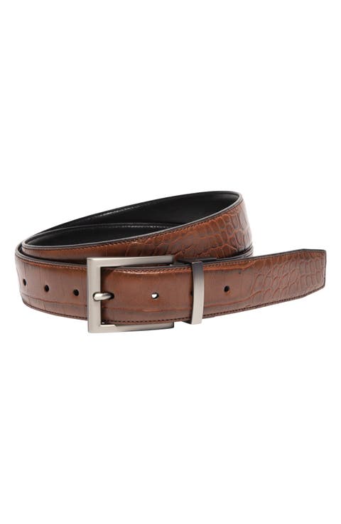 Croc Embossed to Smooth Reversible Faux Leather Belt
