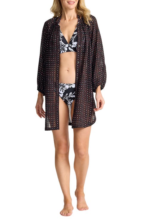 Sunset Blooms Long Sleeve Cover-Up Dress