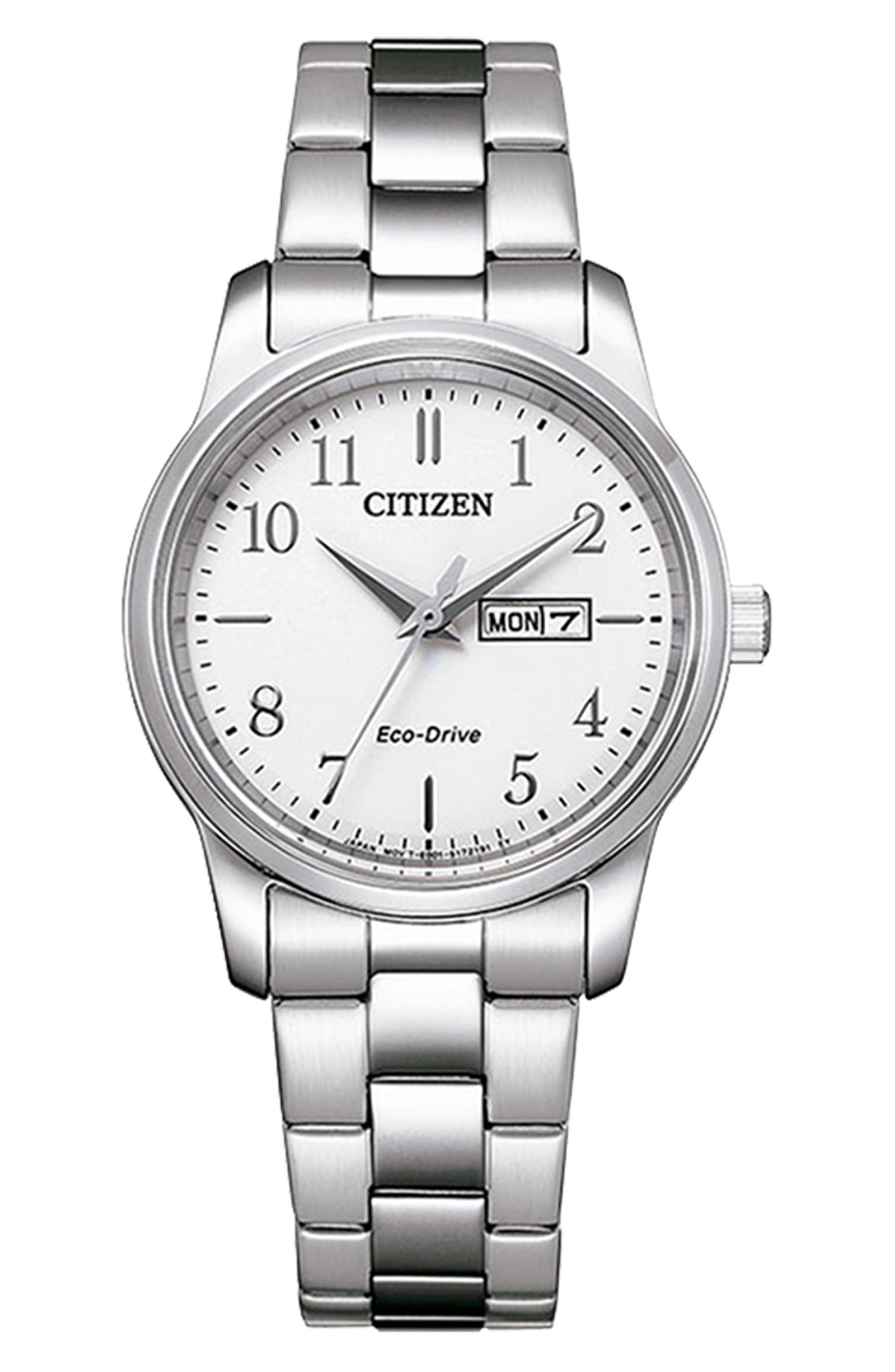 Citizen Eco Drive Three-Hand Quartz Stainless Steel Bracelet Watch, 30mm