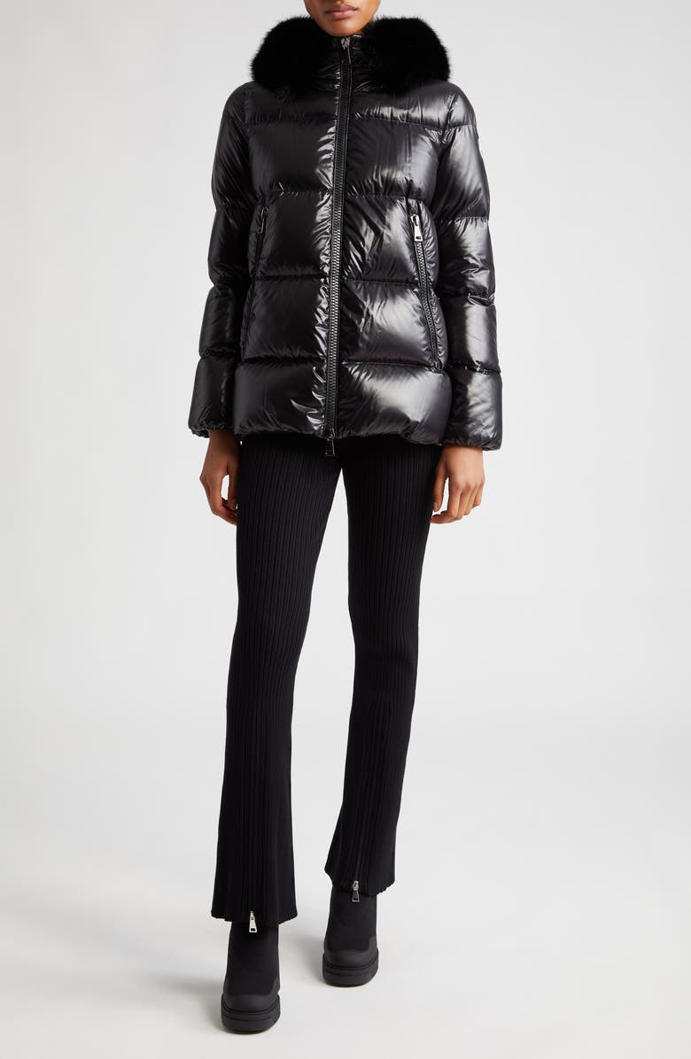 Moncler Laiche Crop Quilted Hooded Jacket with Removable Faux Fur Trim, Alternate, color, 
