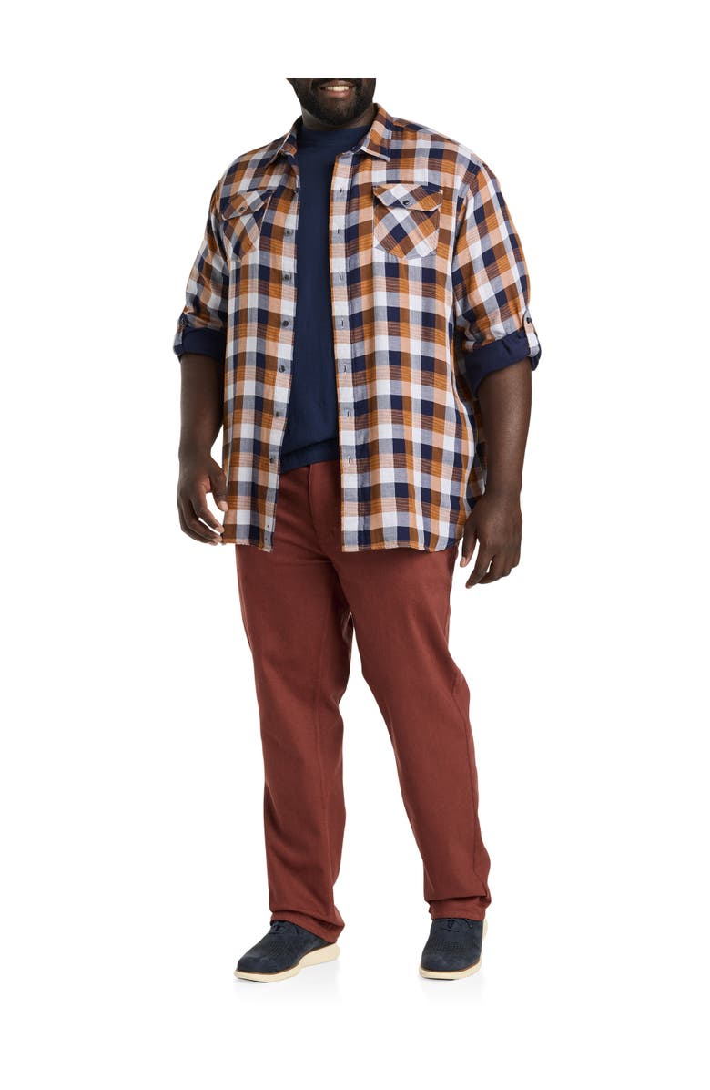 True Nation by DXL Plaid Rolled-Sleeve Sport Shirt, Alternate, color, Navy-Glazed Ginger