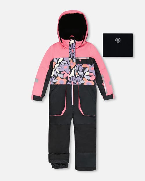 Deux Par Deux One-piece Play Snowsuit Retro Flower In Black
