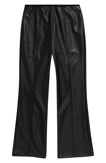 Nordstrom Kids' Faux Leather Crop Flare Pants In Black