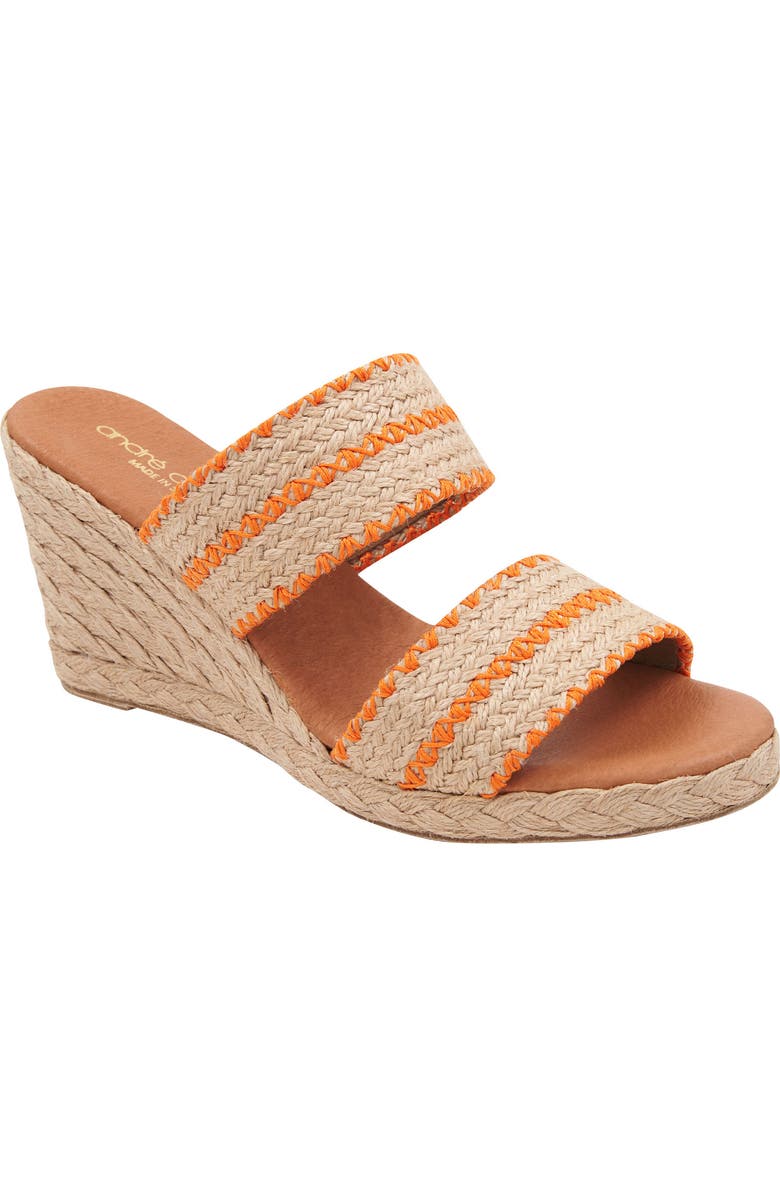 André Assous Nolita Raffia Espadrille Platform Wedge Slide Sandal, Main, color,