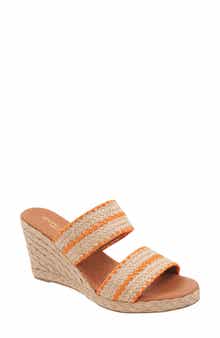 André Assous Nolita Raffia Espadrille Platform Wedge Slide Sandal