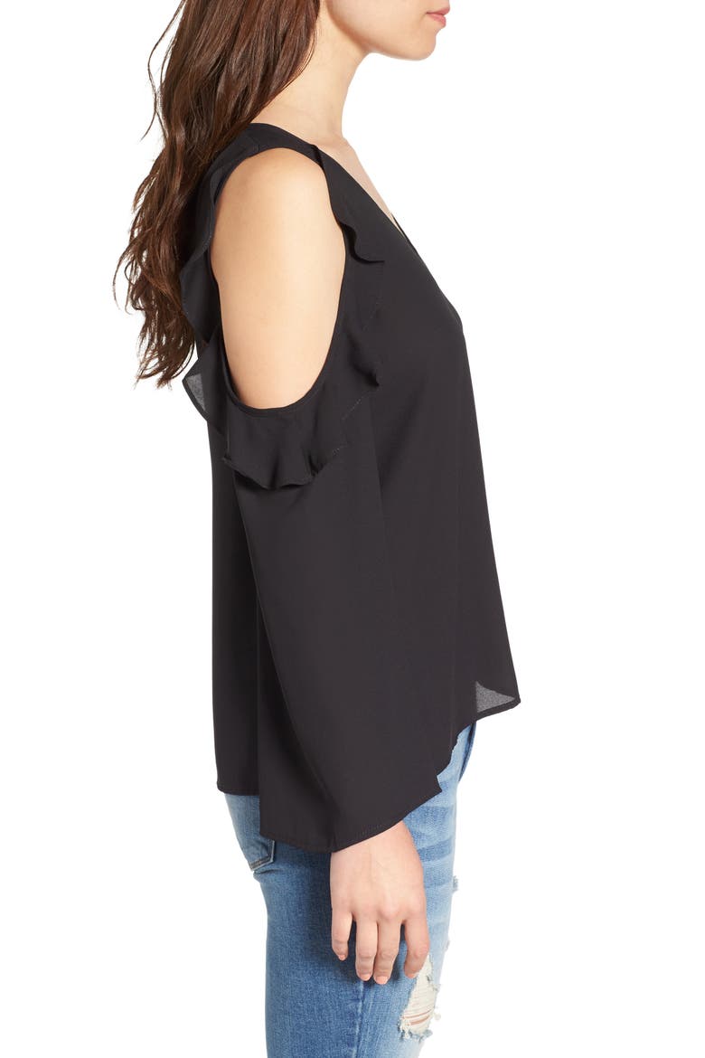 Cold Shoulder Ruffle Top, Alternate, color, BLACK