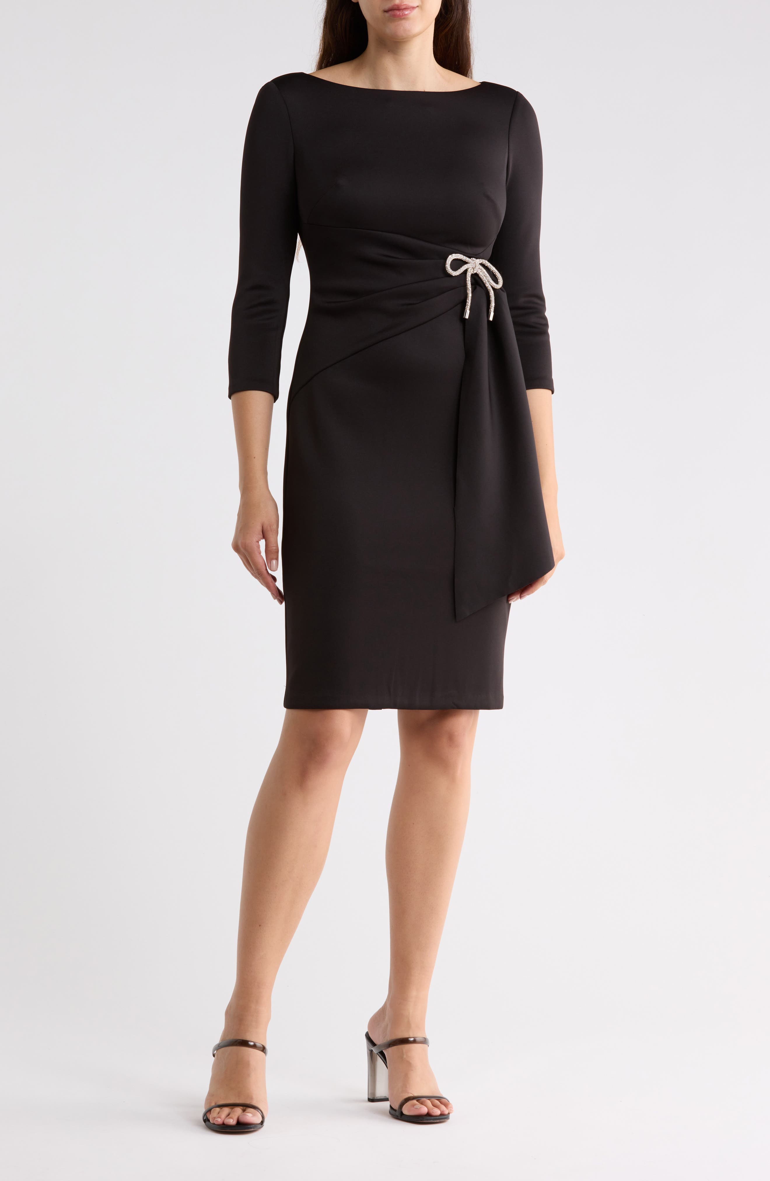 Crystal Bow Bateau Neck Sheath Dress