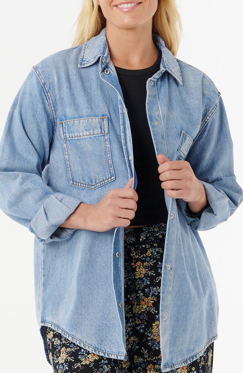 Rip Curl Pacific Rider Oversize Denim Shirt, Main, color, Blue
