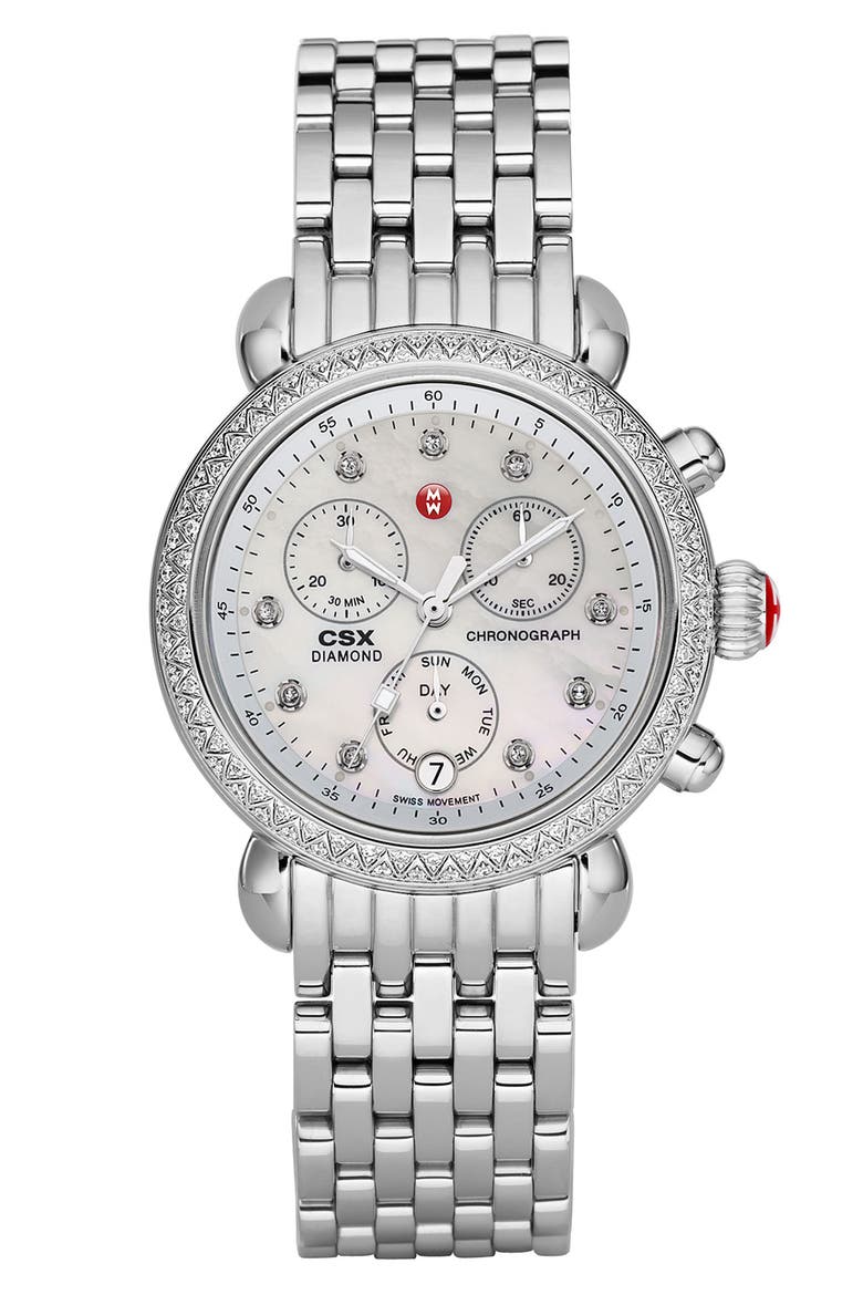 'CSX-36 Diamond' Diamond Dial Two Tone Watch Case, 36mm, Alternate, color, SILVER