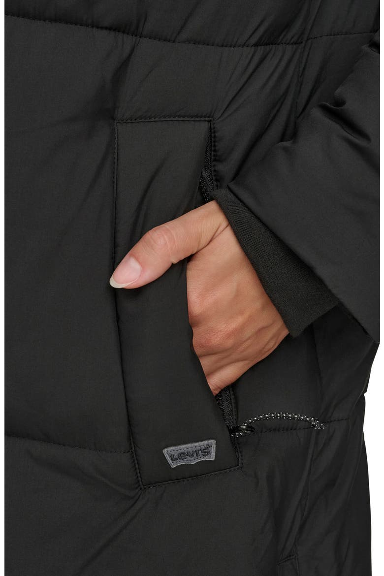 Water Resistant Mid Length Hooded Puffer Jacket, Alternate, color, BLACK
