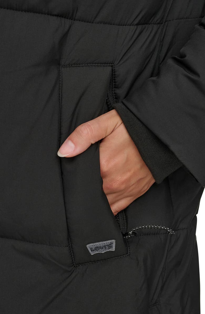 Levi's Water Resistant Mid Length Hooded Puffer Jacket, Alternate, color, Black