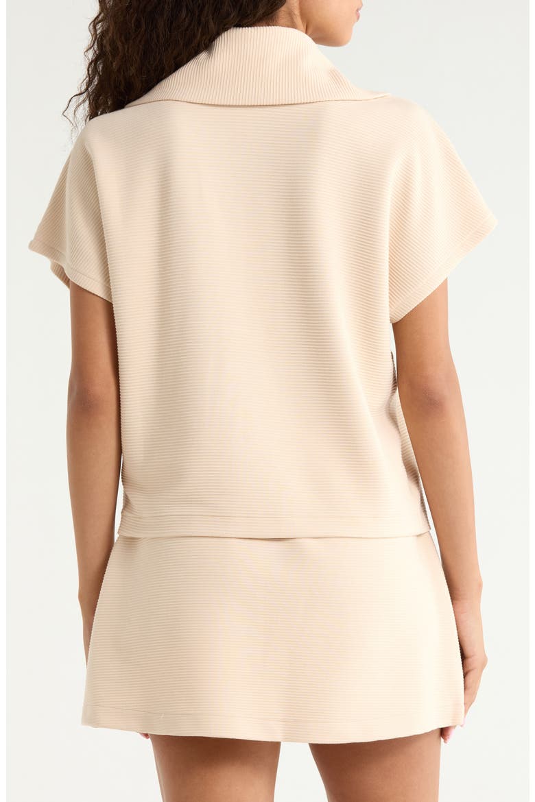 Rib Short Sleeve Half Zip Pullover, Alternate, color, TOASTED COCONUT