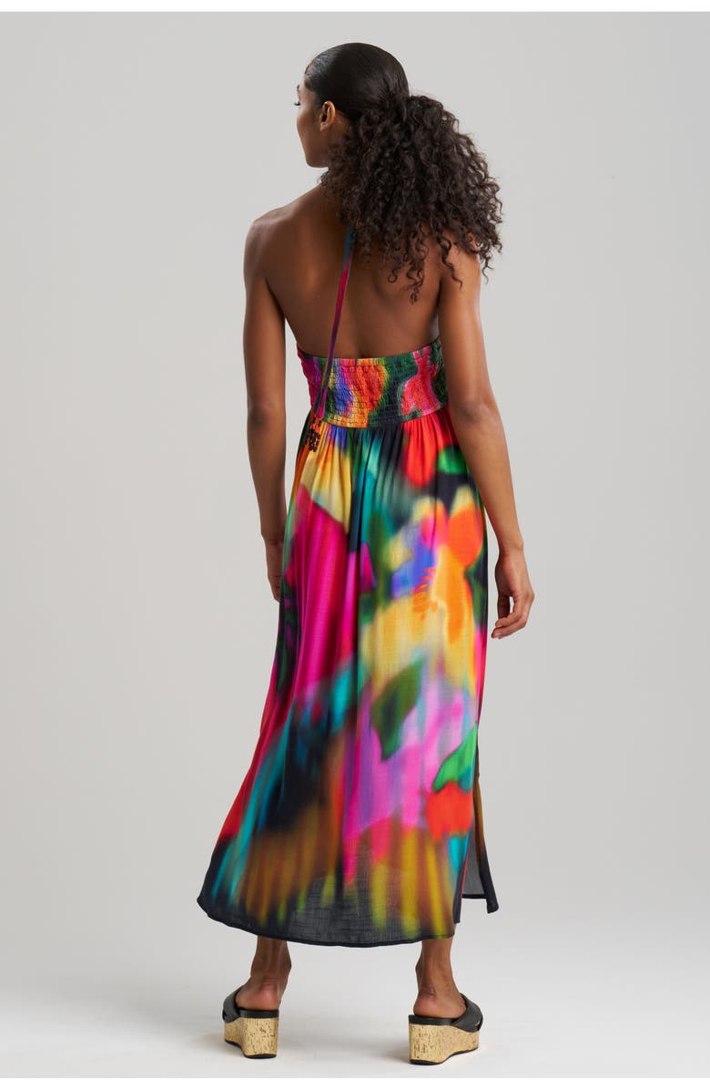 Natori Floral Mirage - Printed Rayon Halter Dress w/ Tassel, Alternate, color, Black